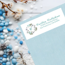 Utformning av svart, vit och tunn Blommigt, Monogr Returadress Etikett