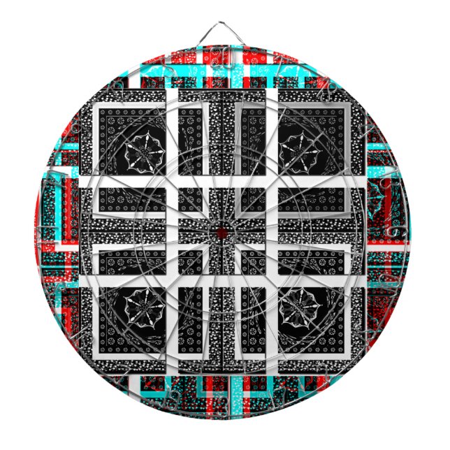 Utformning av svartvit och röd chic-grafik piltavla (Framsidan)