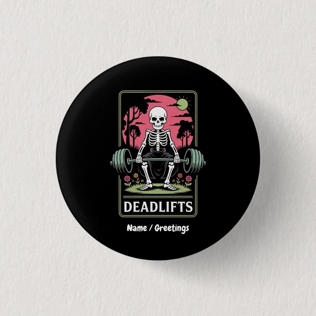 Utformning av Tarot Card Deadlifts Funny Skeleton- Knapp (Framsida)