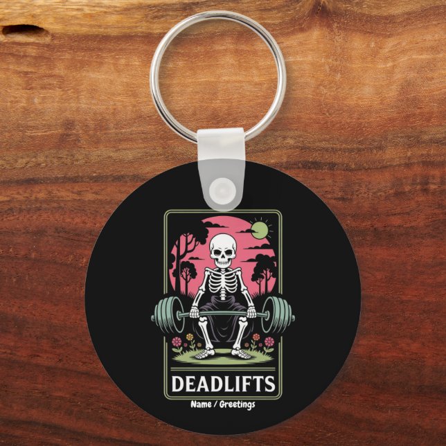 Utformning av Tarot Card Deadlifts Funny Skeleton- Nyckelring (Framsida)
