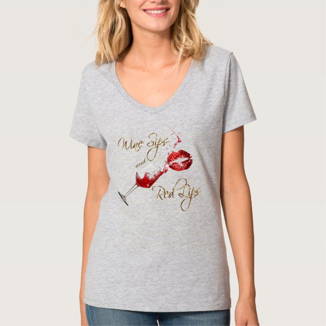 Utformning av Trendiget vin Sips och Red Läppar Tee Shirt (Framsida)