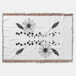 Utformning av vit och svart Blommigt Filt