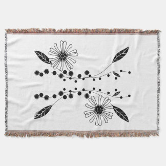 Utformning av vit och svart Blommigt Filt
