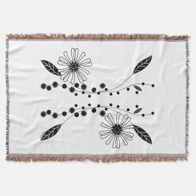 Utformning av vit och svart Blommigt Filt (Framsidan)