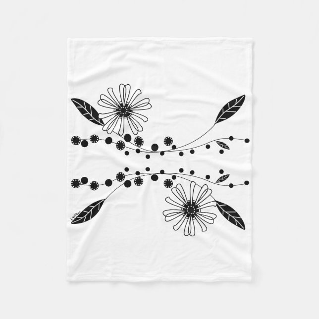 Utformning av vit och svart Blommigt Fleecefilt (Framsidan)