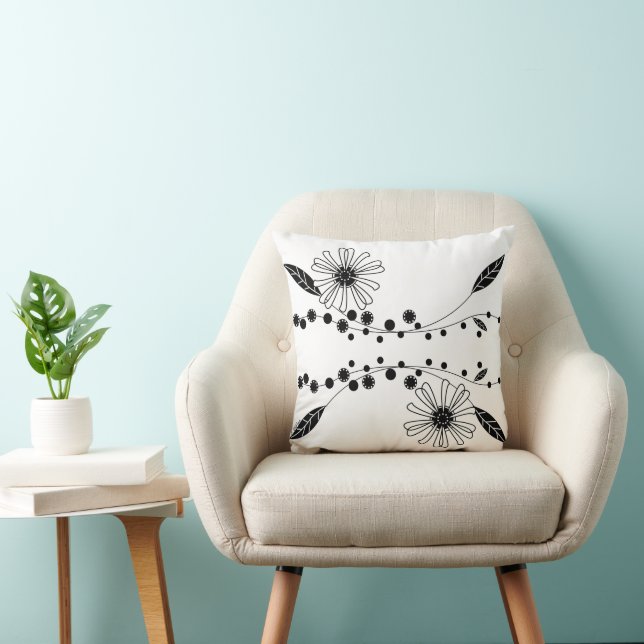Utformning av vit och svart Blommigt Kudde (Stol)