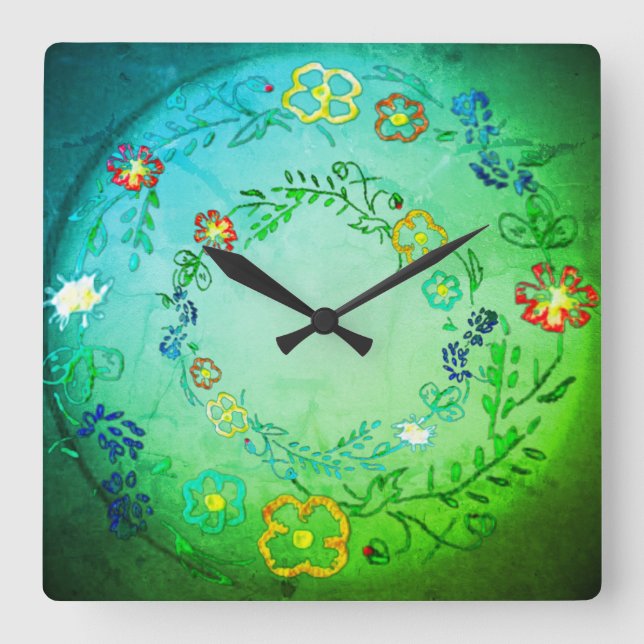Utformning av Wall Clock-blomman stil Fyrkantig Klocka (Framsida)