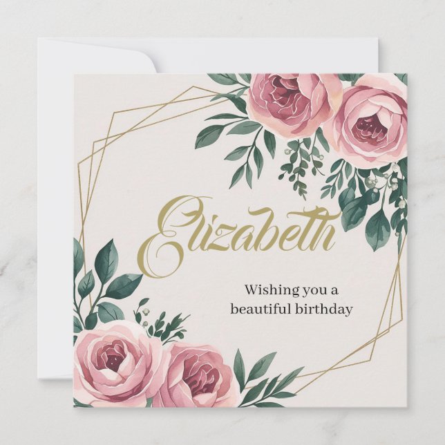 Utformning med vattenfärgblommor och guld-accenter julkort (Framsida)