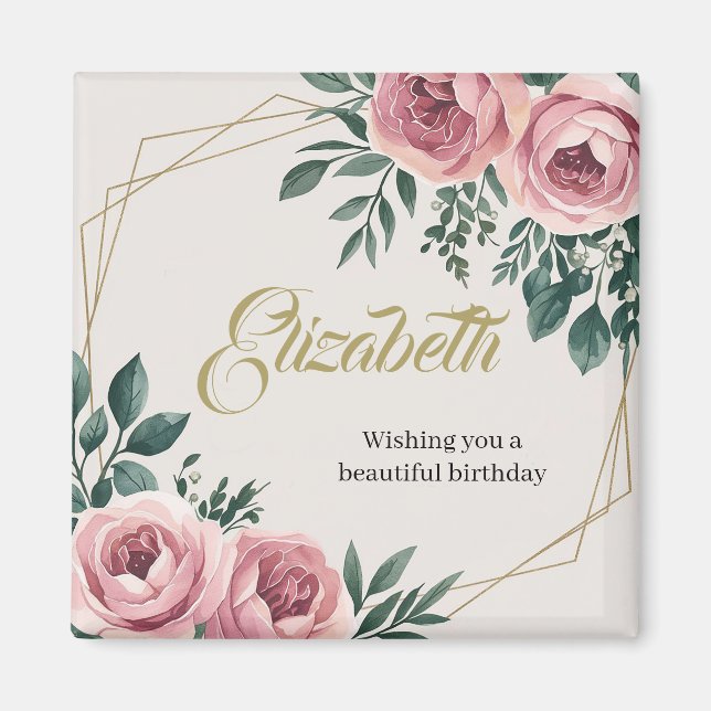 Utformning med vattenfärgblommor och guld-accenter magnet (Framsidan)