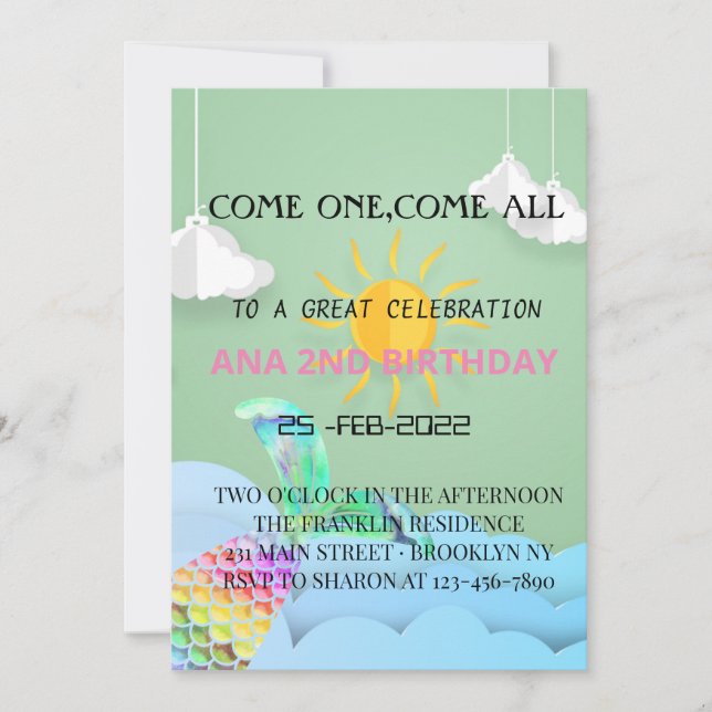 Utformning och sjöjungfruar för Underbara havsytan Inbjudningar (Framsida)