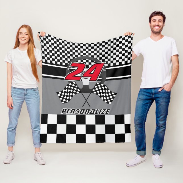 Utformning 🏎 Tävla, svart och vitt Fleecefilt (På plats)