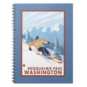 Utförsåkare i snö - Snoqualmie Pass, WA Anteckningsbok Med Spiral