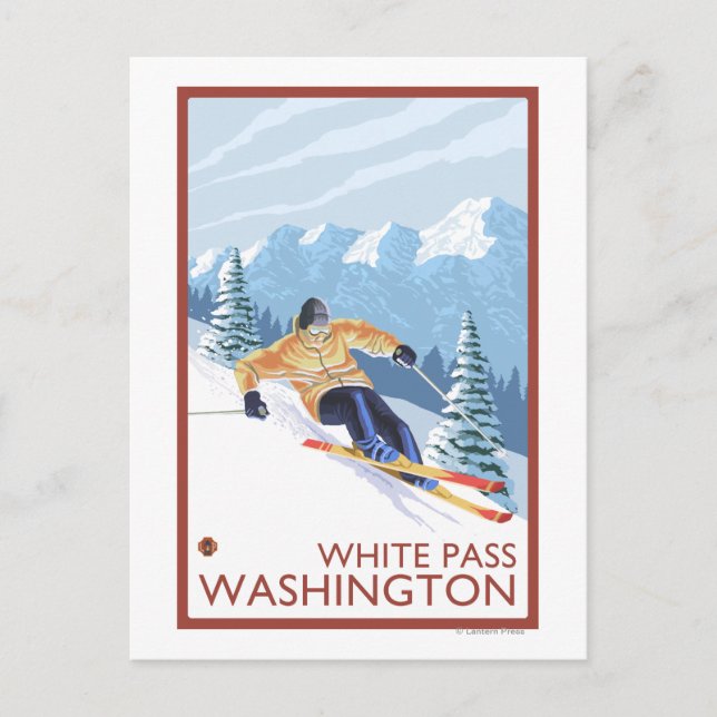 Utförsåkare i snö - White Pass, Washington Vykort (Framsida)