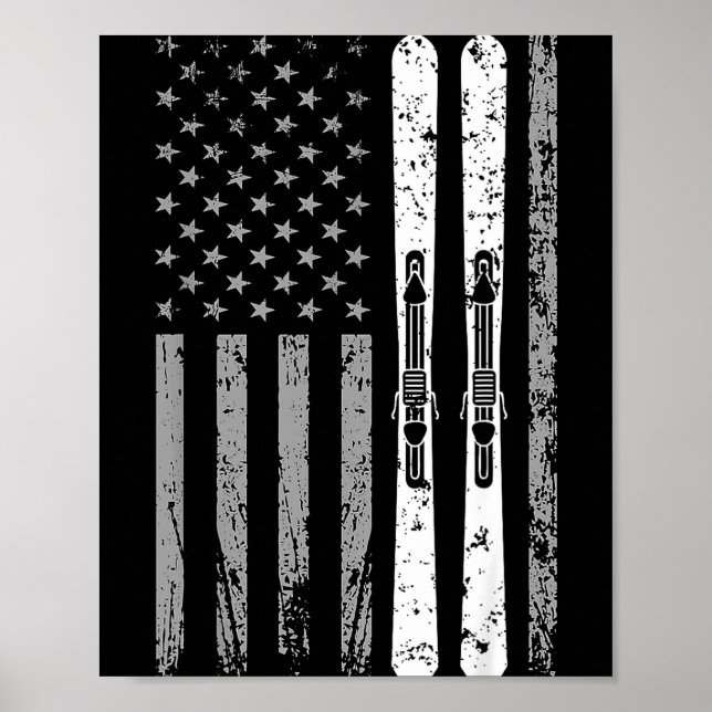 Utförsåkning skidlag 4 juli usa amerikansk flagga poster (Framsidan)