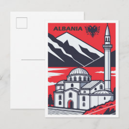 Utforska Albaniens Vintage Resa Illustration Vykort