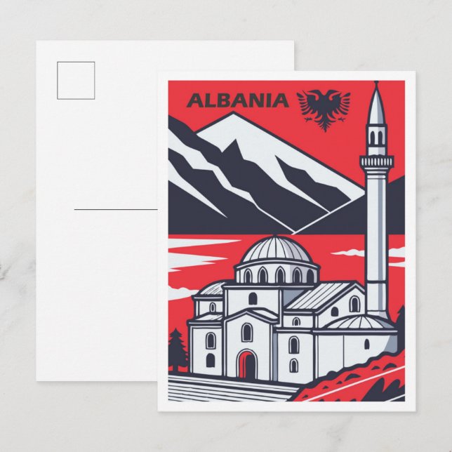 Utforska Albaniens Vintage Resa Illustration Vykort (Fram/baksida)