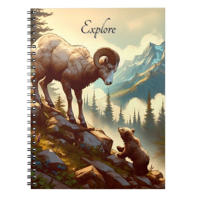 Utforska Bighorn Sheep Grizzly Unge Mountain Anteckningsbok (Framsidan)