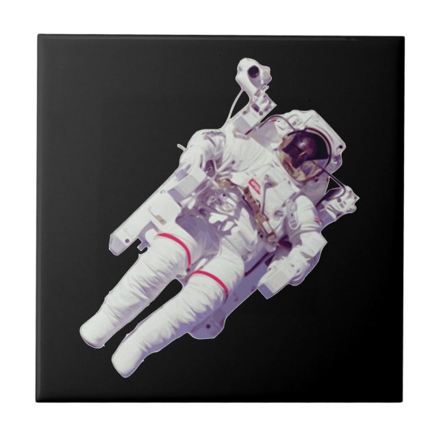 Utforska Cosmos: Retro Astronaut Kakelplatta (Framsidan)