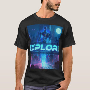 UTFORSKA - Cyberpunk Android Sci-Fi Stad Neon Tekn T Shirt