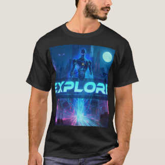 UTFORSKA - Cyberpunk Android Sci-Fi Stad Neon Tekn T Shirt