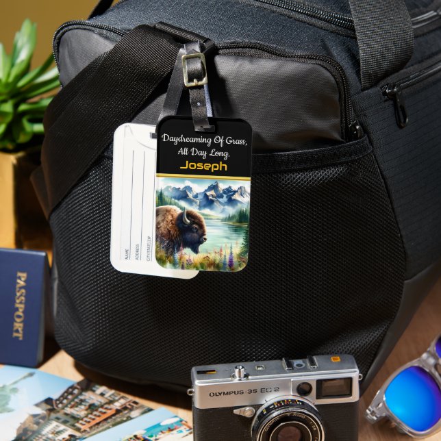 Utforska det fridfullaa landskapet med buffelbison bagagebricka (Framsida & Baksida)