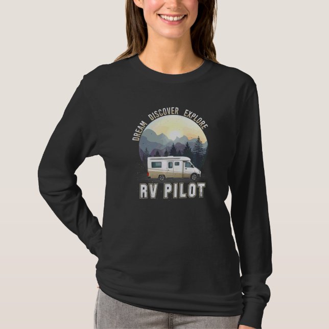Utforska Dröm Upptäck Husbil Pilo Tillbehör Husbil T Shirt (Framsida)