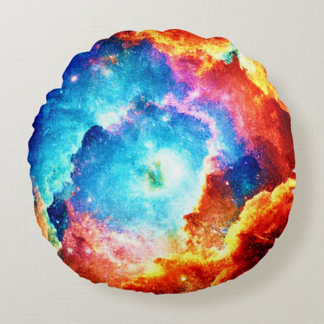 Utforska färgad Nebula Art Rund Kudde (Framsidan)