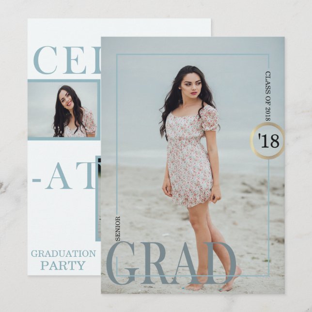 Utforska inbjudan till Blue Grått Studenten (Fram/baksida)