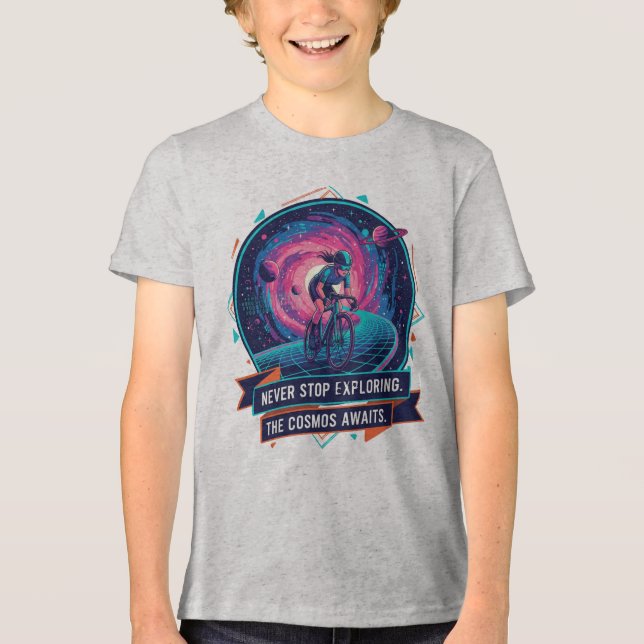 Utforska Kosmisk Cykling Ungdomströja Utan Uppehål T Shirt (Framsida)