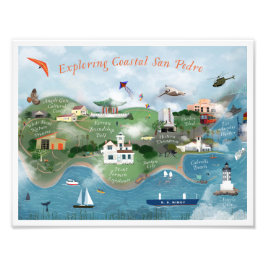 Utforska kusten San Pedro Illustration 8,5x11 Fototryck