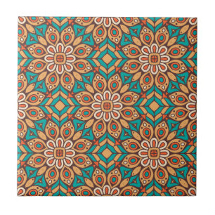 Utforska livfulla blommotiv i geometriskt mönster kakelplatta