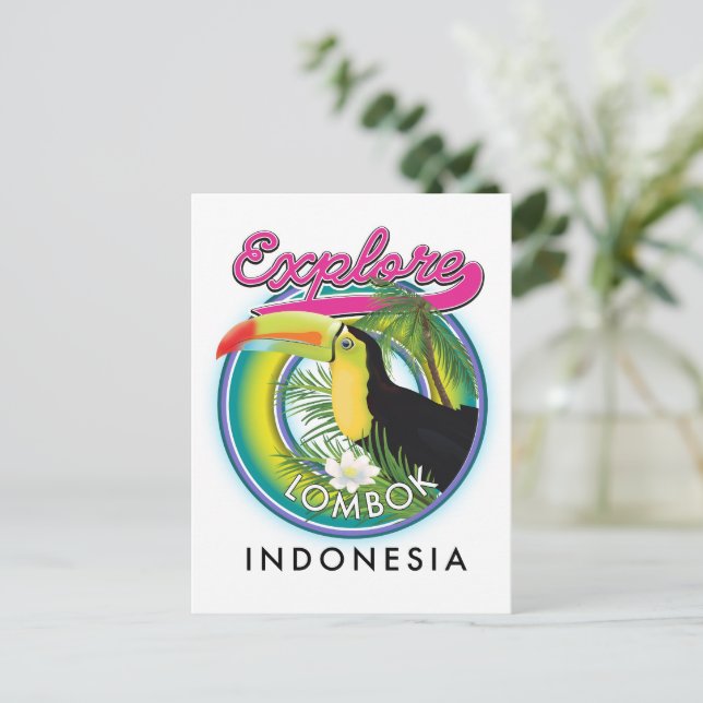 Utforska Lombok Indonesien Resa logotyp Vykort (Stående Fram)