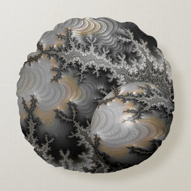 Utforska Mandelbrot Realm Rund Kudde (Framsidan)