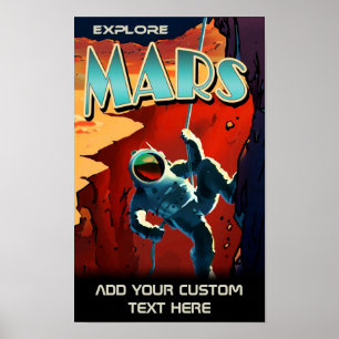 Utforska Mars - Anpassad NASA Retro Resaaffisch Poster