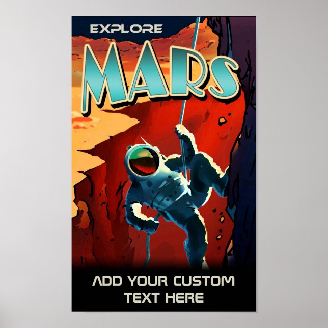 Utforska Mars - Anpassad NASA Retro Resaaffisch Poster (Framsidan)