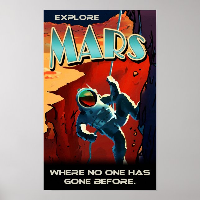 Utforska Mars - Anpassningsbar NASA Retro Travel P Poster (Framsidan)