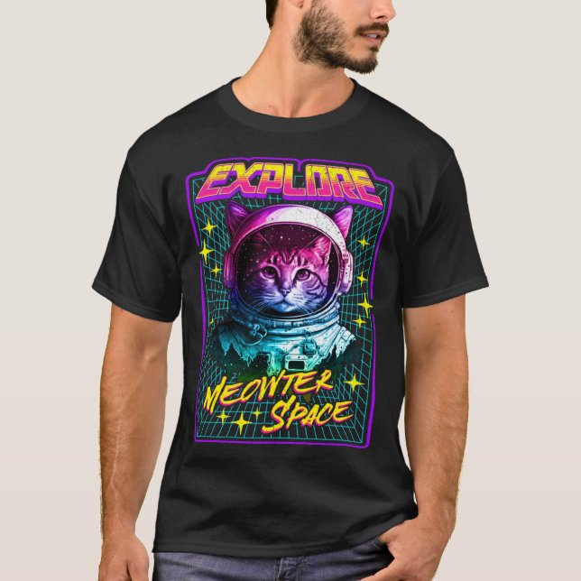 Utforska Meowter Space 80-tals stil astronaut rymd T Shirt (Framsida)