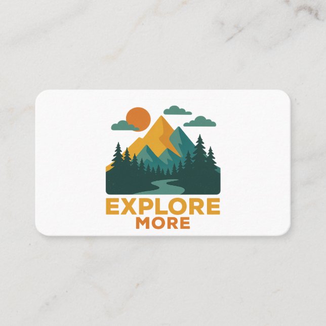 Utforska mer - Retro Mountain & Forest Äventyr Visitkort (Framsida)