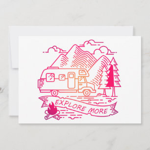 Utforska mer Rosa Camper Van Mountain Nature Älska Julkort
