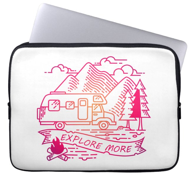 Utforska mer Rosa Camper Van Mountain Nature Älska Laptop Fodral (Framsidan)
