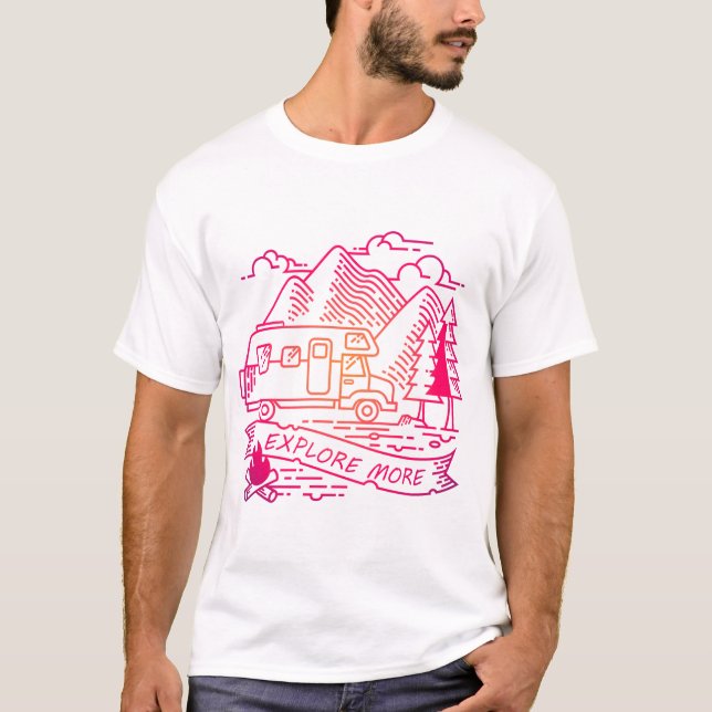 Utforska mer Rosa Camper Van Mountain Nature Älska T Shirt (Framsida)