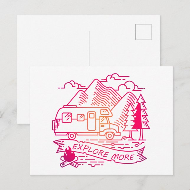 Utforska mer Rosa Camper Van Mountain Nature Älska Vykort (Fram/baksida)