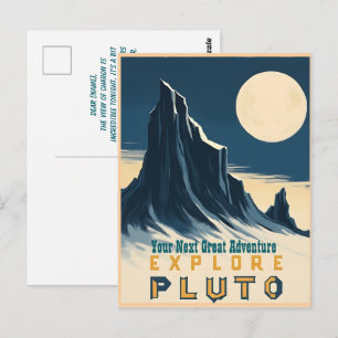 Utforska Pluto Vintage Resemärke - Retro Rymden Vykort