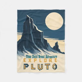 Utforska Pluto Vintage Travel Poster - Retro Rymde Fleecefilt