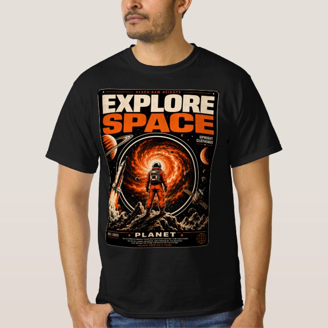 Utforska rymden – Retro Sci-Fi T Shirt (Framsida)