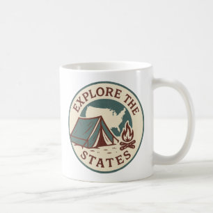 Utforska Stater Retro Camping Design Kaffemugg