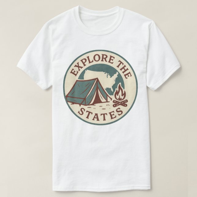 Utforska Stater Retro Camping Design T Shirt (Design framsida)