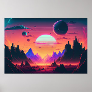 Utforska Synthwave liggande för ett avsides arbete Poster
