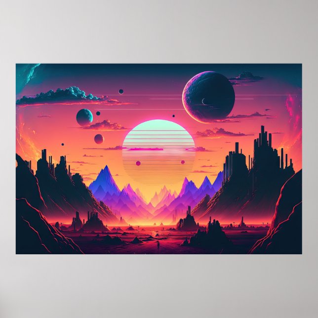 Utforska Synthwave liggande för ett avsides arbete Poster (Framsidan)