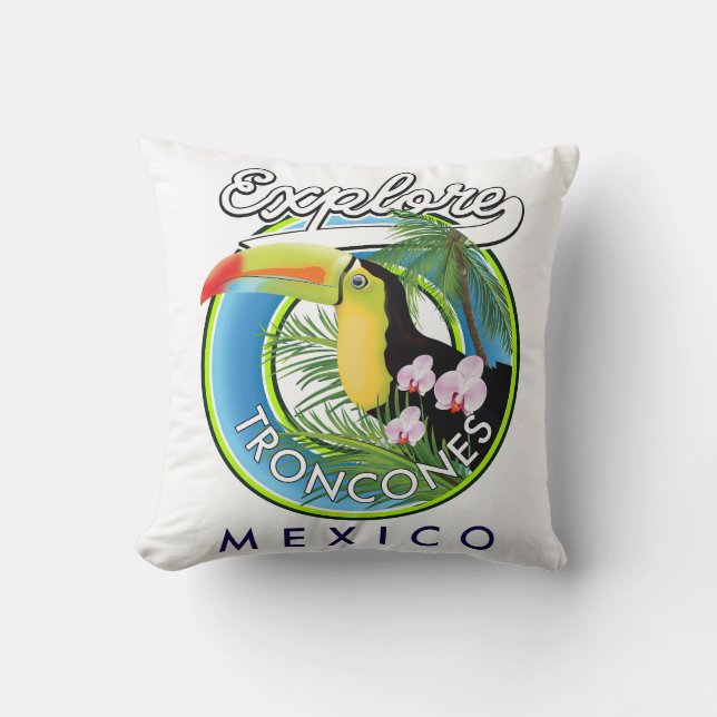 Utforska Troncones Mexico-retrologotyp Kudde (Framsida)